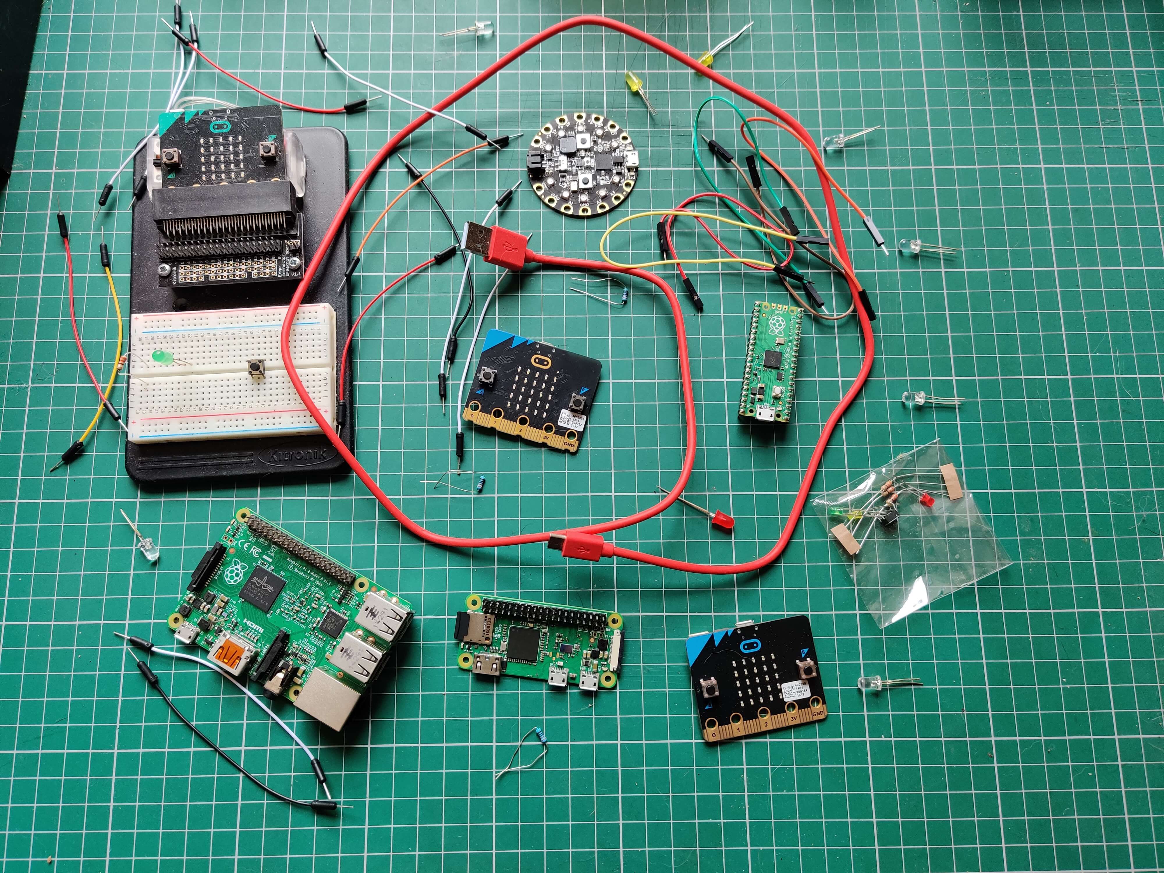 cutting mat with various electronics